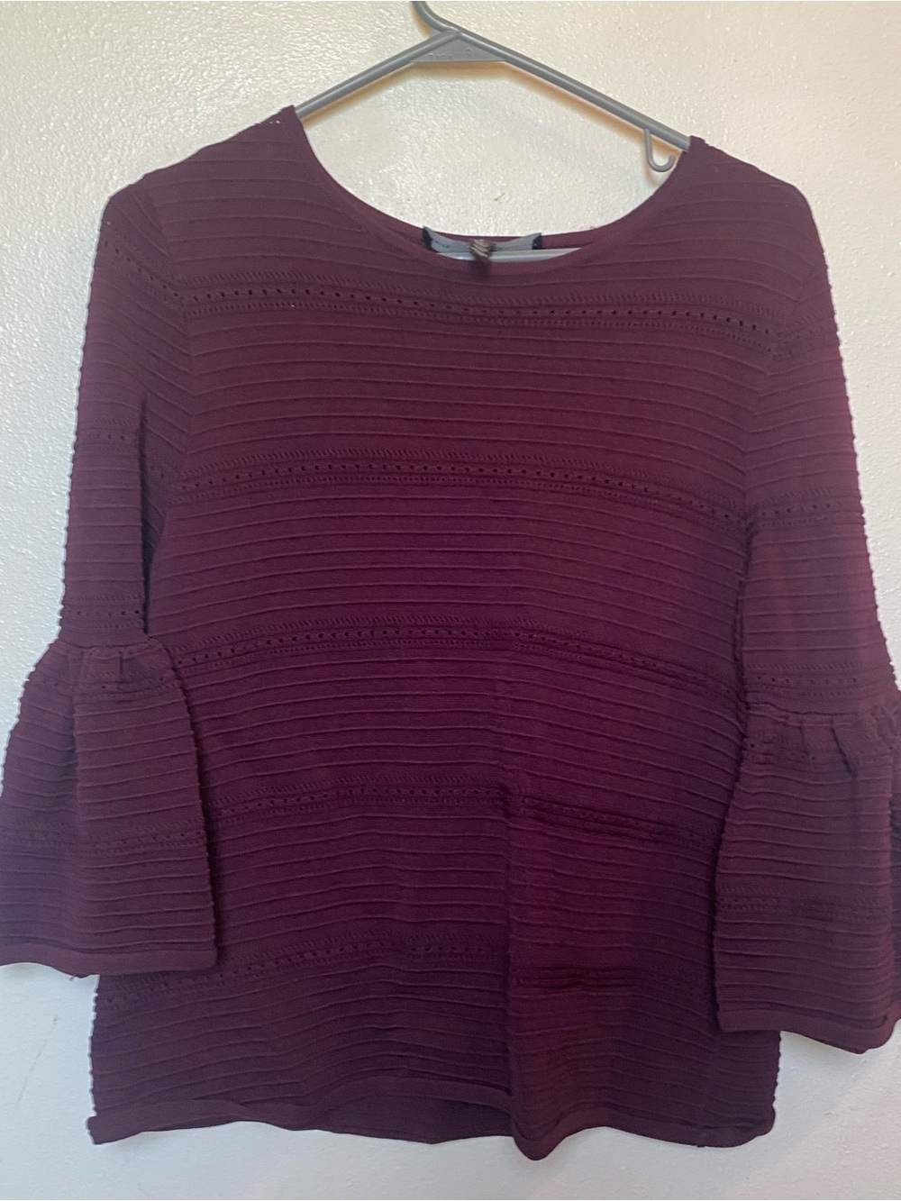 White House Black Market Plum Textured Bell-Sleeve Tunic
